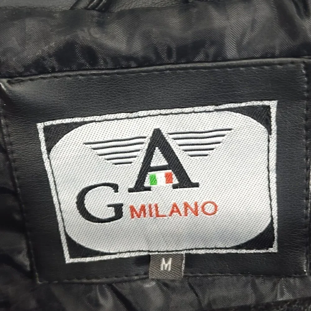 G.A Milano Italy Men's Medium FauxLeather Button Up Black Trench Blazer Jacket